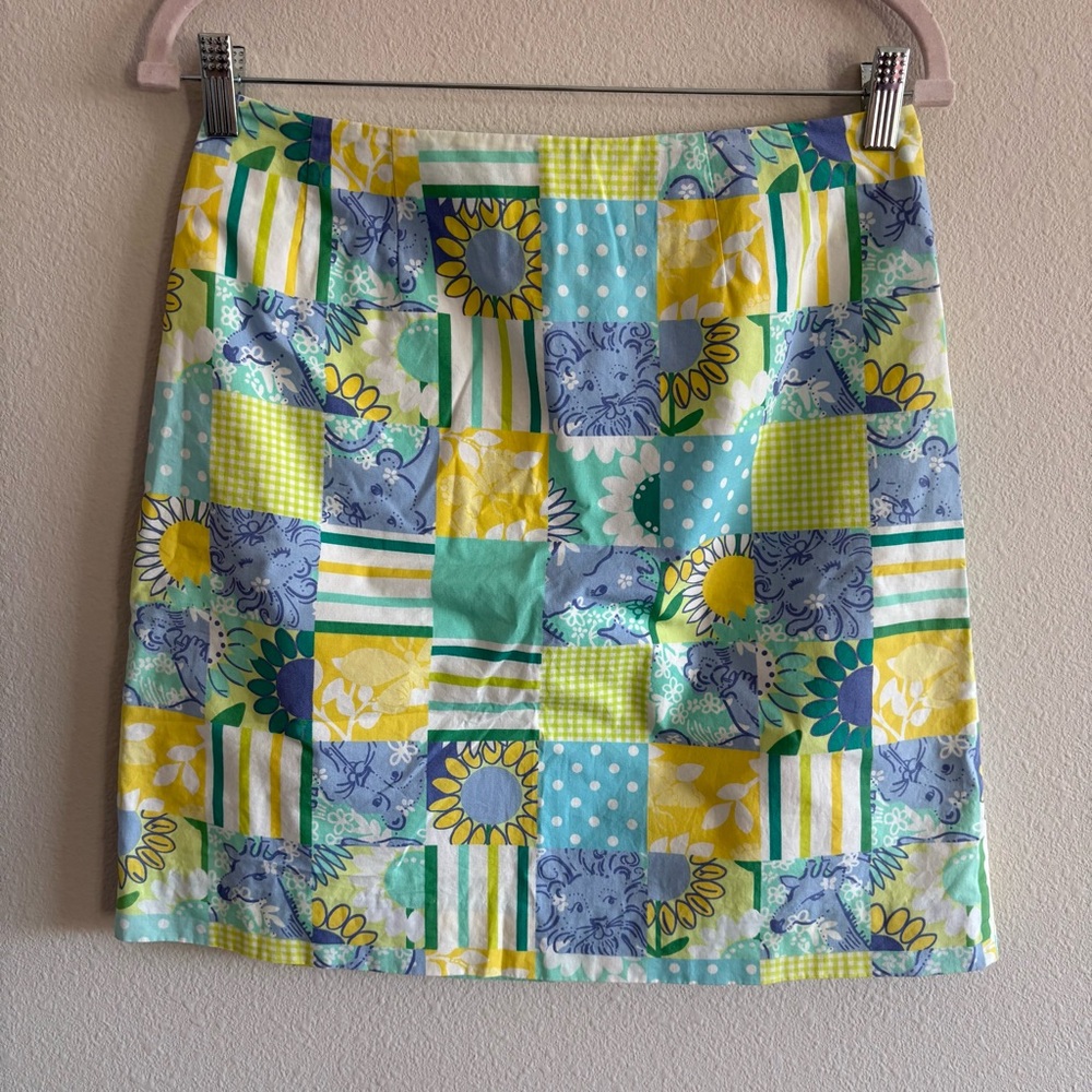 Lilly Pulitzer 90s Vintage White Label Mini Skirt Women 4 Patchwork Yellow/Blue